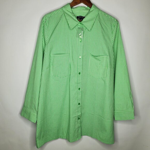 Chadwicks Of Boston Womens Green Gingham Collared Button Front Blouse Size 1X - Picture 1 of 10